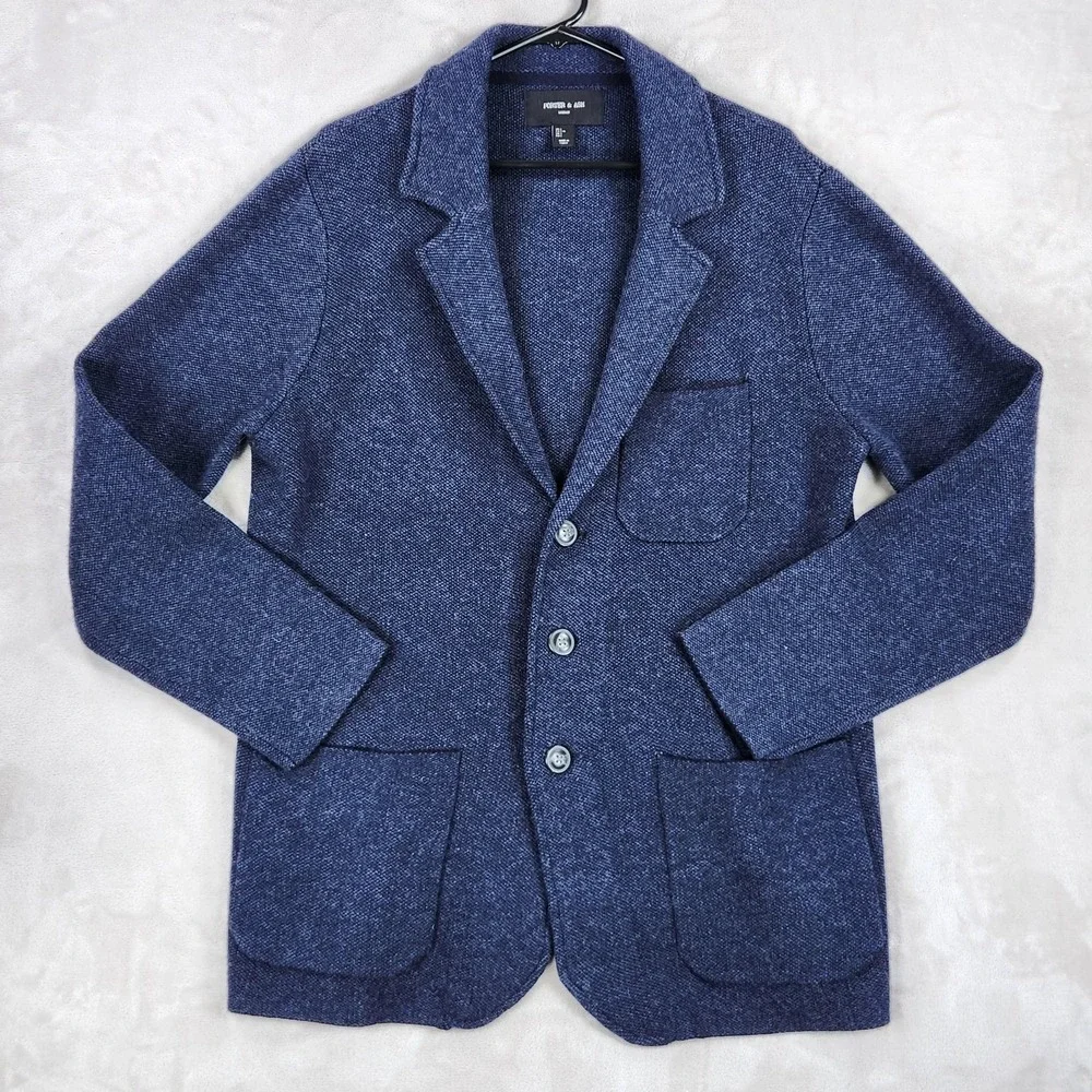 Porter & Ash Cardigan Mens Large Blue Lambswool Nylon Knit Casual